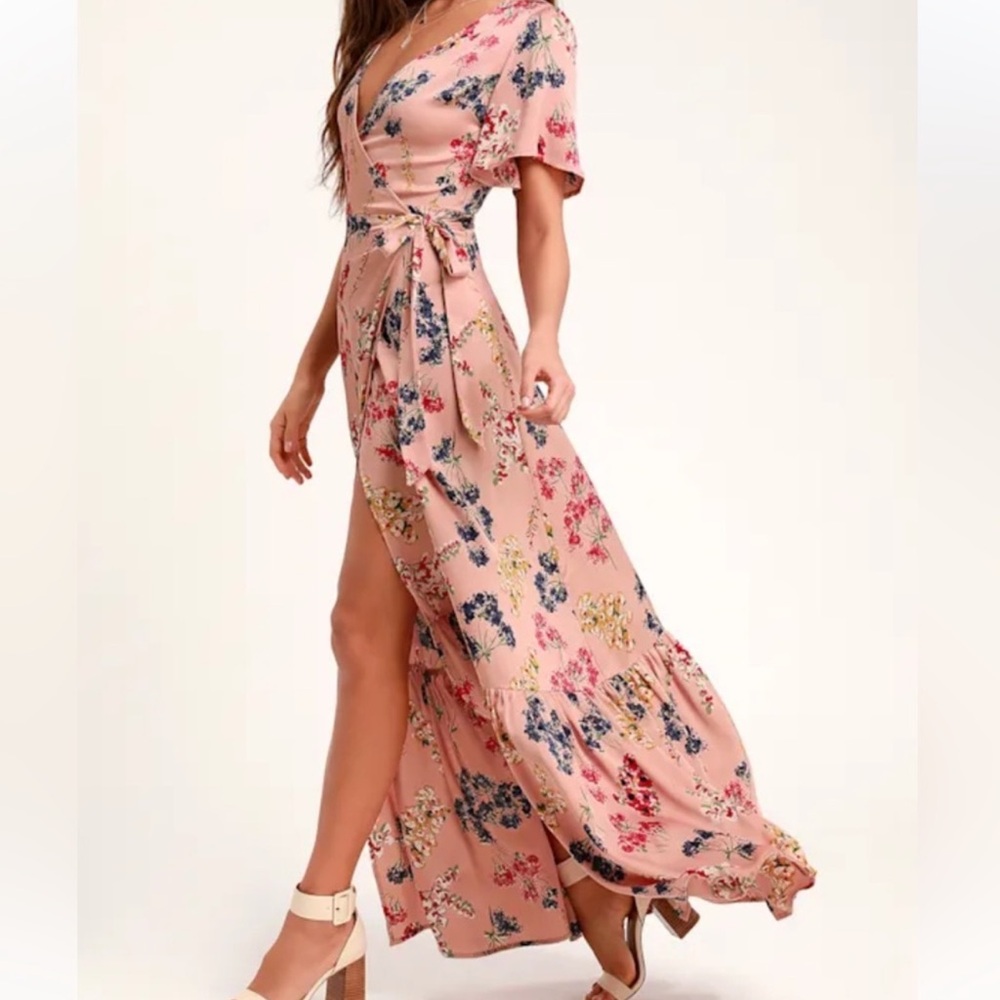 LULUS / PINK MULTI COLORED WRAP DRESS